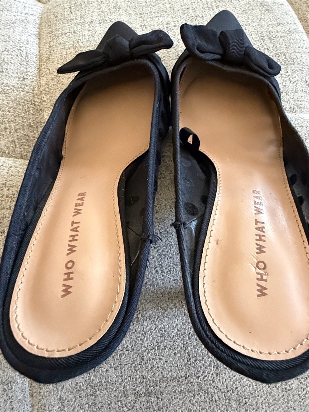 Who What Wear Black Polka Dot Mesh Bow Kitten Heel Mules Size 6.5 Pointed Toe - Picture 6 of 10